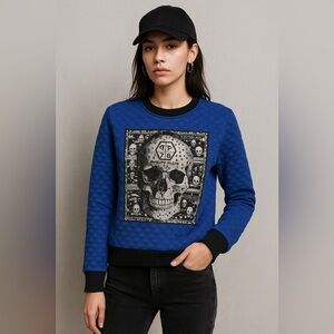 Philipp Plein Blue Skull Crystal Sweatshirt – Size S